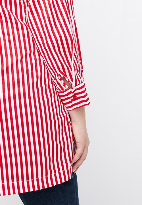 STYLE REPUBLIC PLUS - Wrap stripe blazer - red & white 