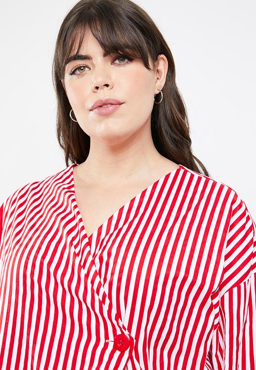 STYLE REPUBLIC PLUS - Wrap stripe blazer - red & white 