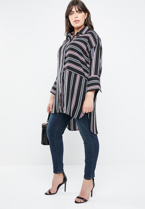 STYLE REPUBLIC PLUS - Longer length stripe shirt - multi