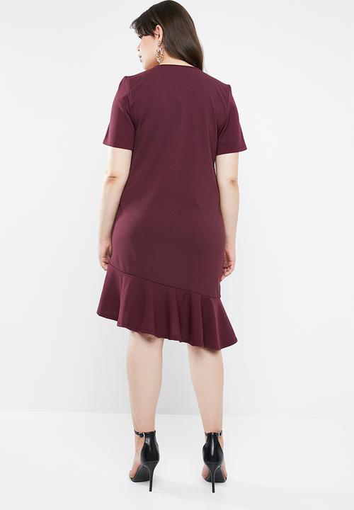 STYLE REPUBLIC PLUS - Asymmetrical shift dress - burgundy