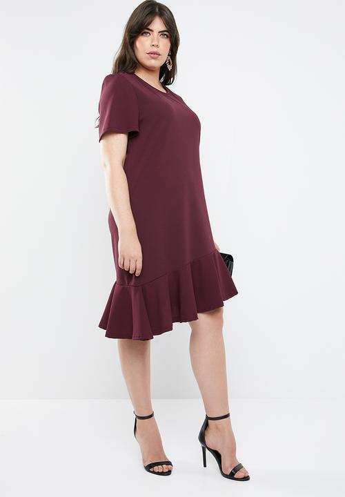 STYLE REPUBLIC PLUS - Asymmetrical shift dress - burgundy