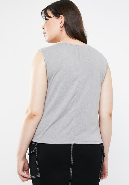 STYLE REPUBLIC PLUS - Curved hem tank top - grey 