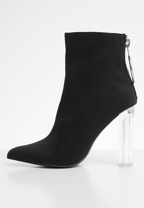 Public Desire - Fierce block perspex heel ankle boot - black
