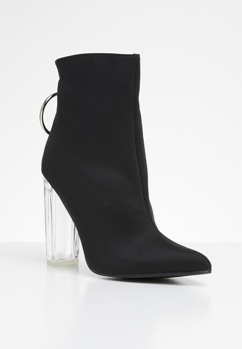 Public Desire - Fierce block perspex heel ankle boot - black