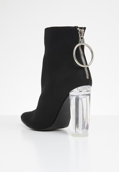 Public Desire - Fierce block perspex heel ankle boot - black