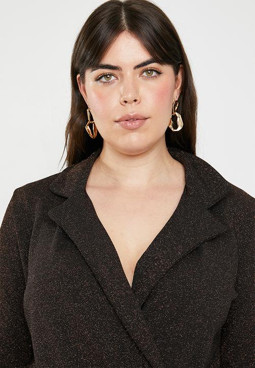 Missguided - Curve sparkle blazer dress - brown