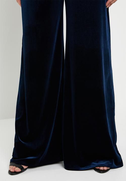 Missguided - Curve velvet wide leg trousers - navy 