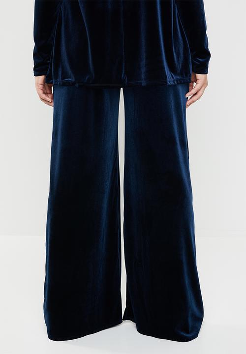 Missguided - Curve velvet wide leg trousers - navy 