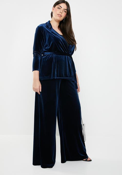 Missguided - Curve velvet wide leg trousers - navy 