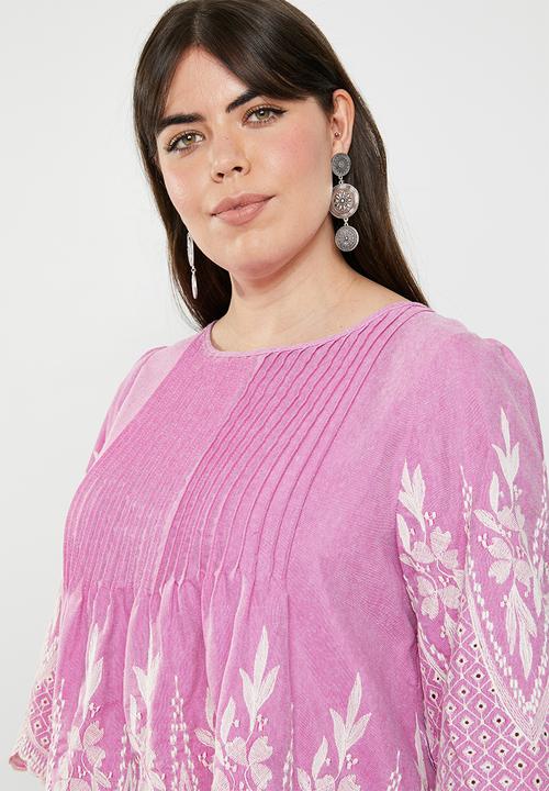 STYLE REPUBLIC PLUS - Anglaise detail blouse - pink