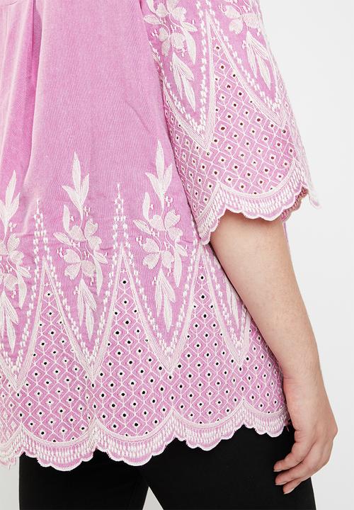 STYLE REPUBLIC PLUS - Anglaise detail blouse - pink
