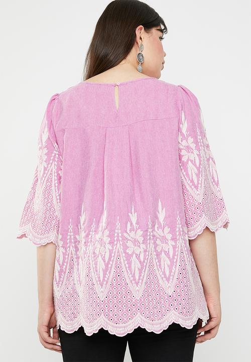 STYLE REPUBLIC PLUS - Anglaise detail blouse - pink