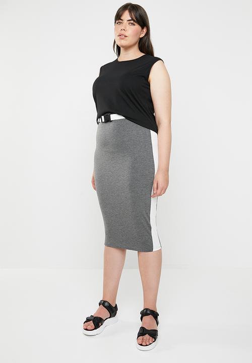 STYLE REPUBLIC PLUS - Racing stripe figure hugging skirt - grey
