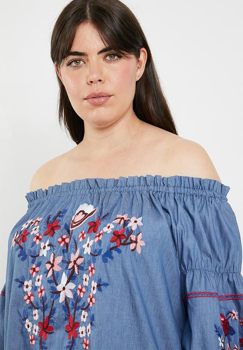 STYLE REPUBLIC PLUS - Paper-bag bardot dress - blue