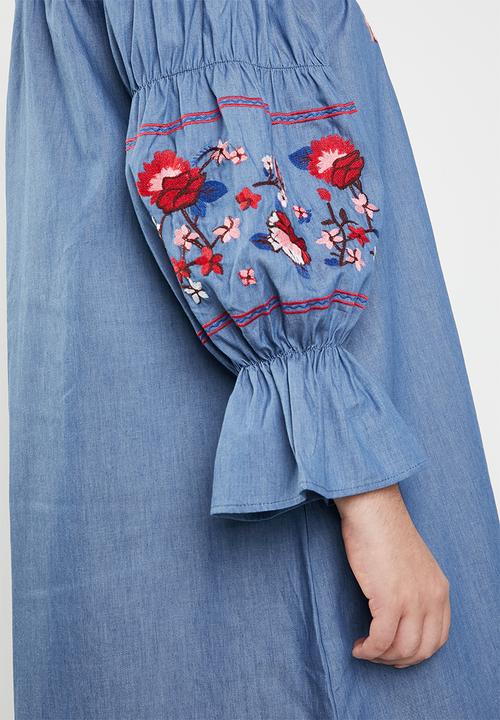 STYLE REPUBLIC PLUS - Paper-bag bardot dress - blue