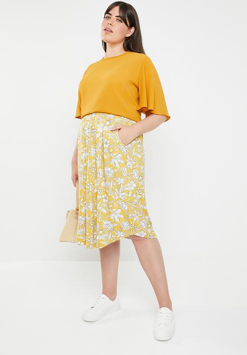 edit Plus - Pleat detail midi skirt - yellow & white