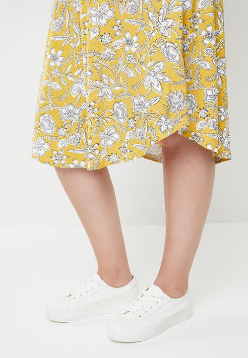 edit Plus - Pleat detail midi skirt - yellow & white