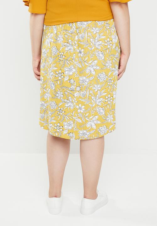 edit Plus - Pleat detail midi skirt - yellow & white