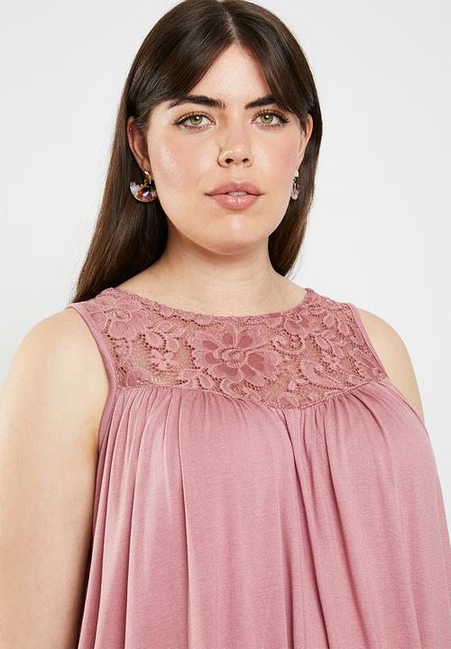 edit Plus - Lace inset tank top - pink 