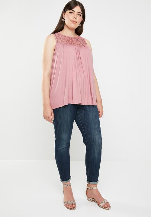 edit Plus - Lace inset tank top - pink 