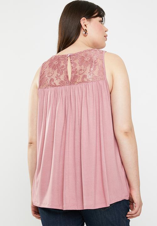 edit Plus - Lace inset tank top - pink 