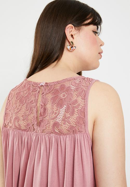 edit Plus - Lace inset tank top - pink 