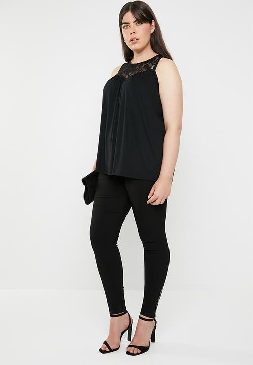 edit Plus - Lace inset tank top - black