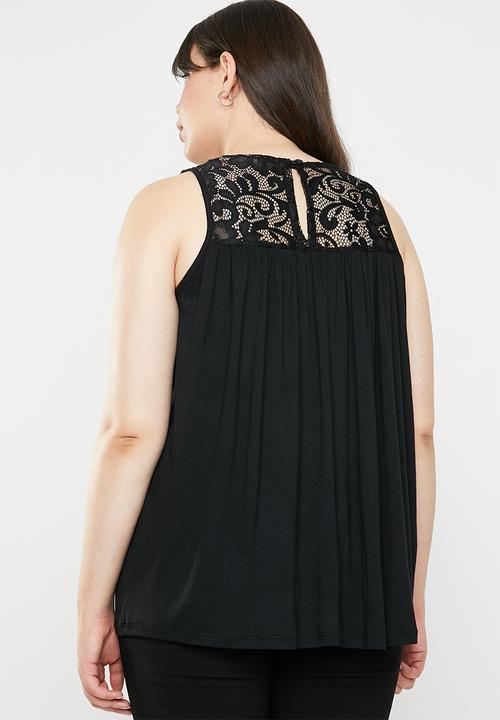 edit Plus - Lace inset tank top - black
