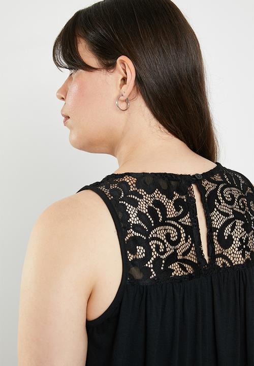 edit Plus - Lace inset tank top - black