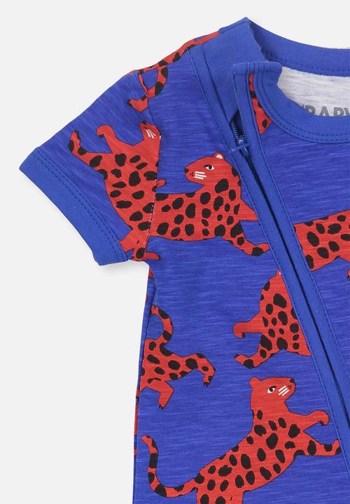 Cotton On - Mini ss zip through romper - blue & red