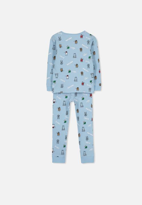 Cotton On - Jack boys long sleeve waffle pyjama set - blue 