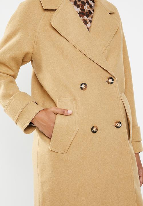 Missguided - Double breasted raw edge cocoon coat - brown
