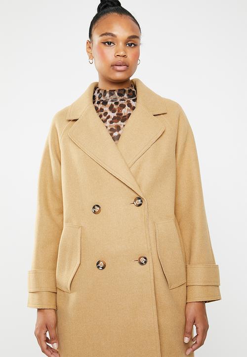Missguided - Double breasted raw edge cocoon coat - brown