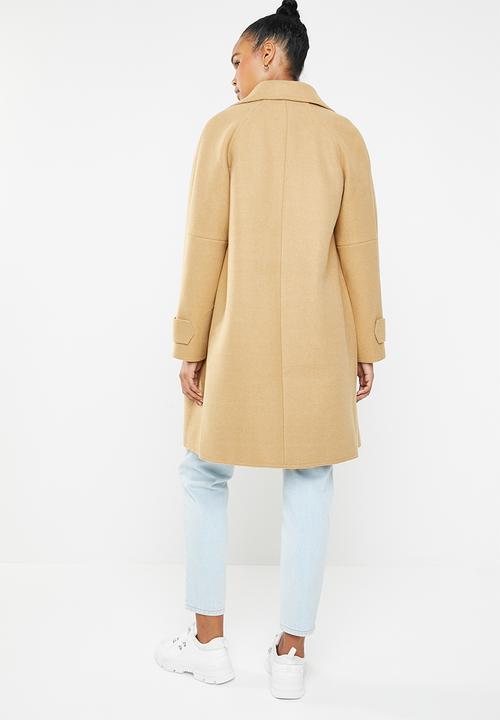 Missguided - Double breasted raw edge cocoon coat - brown