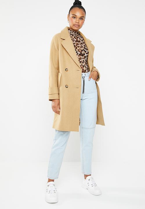 Missguided - Double breasted raw edge cocoon coat - brown