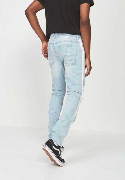 Cotton On - Distressed side stripe slim jeans - blue