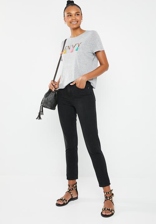 ONLY - Pam print top with sequence and tassel  top - grey 