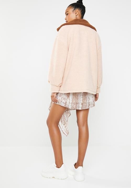 Missguided - Borg aviator jacket with contrast collar - beige