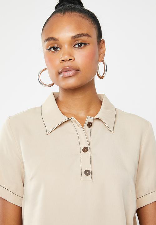 Superbalist - Woven polo tee - neutral