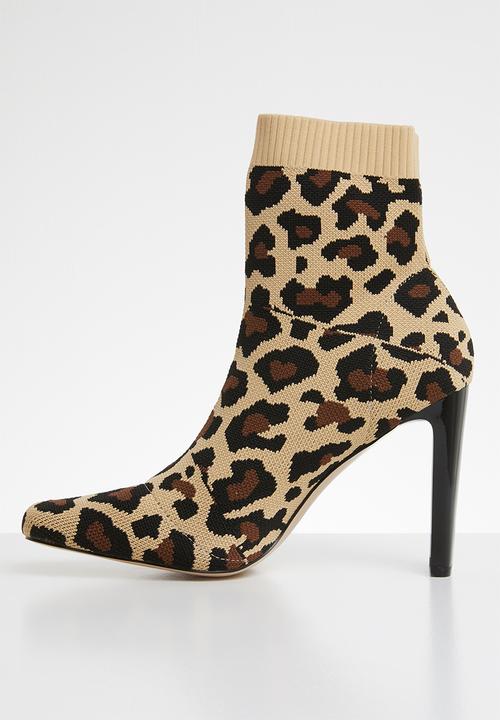 Public Desire - Pioneer stretch square toe leopard stretch ankle boot - multi