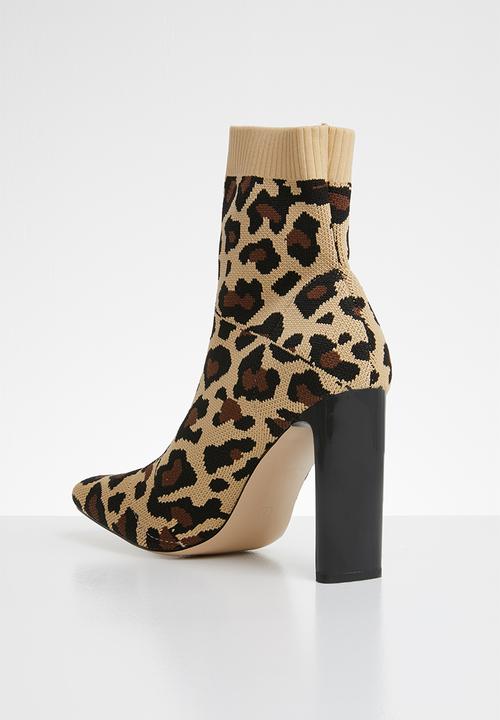 Public Desire - Pioneer stretch square toe leopard stretch ankle boot - multi