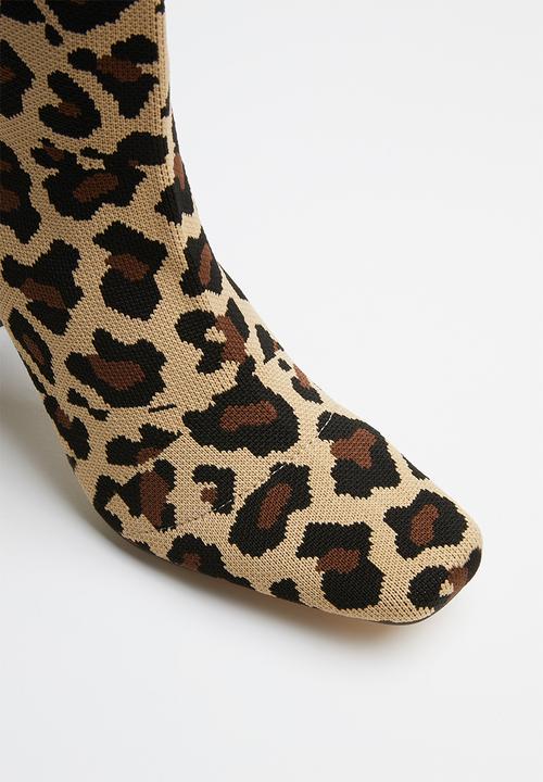 Public Desire - Pioneer stretch square toe leopard stretch ankle boot - multi
