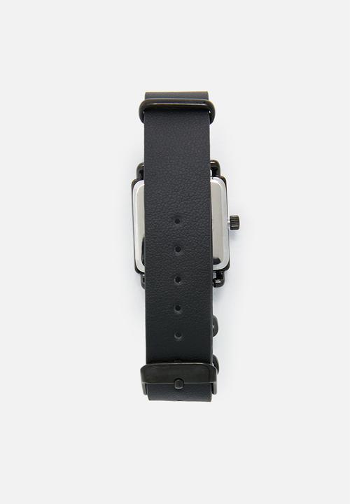 Superbalist - Square face leather watch - black
