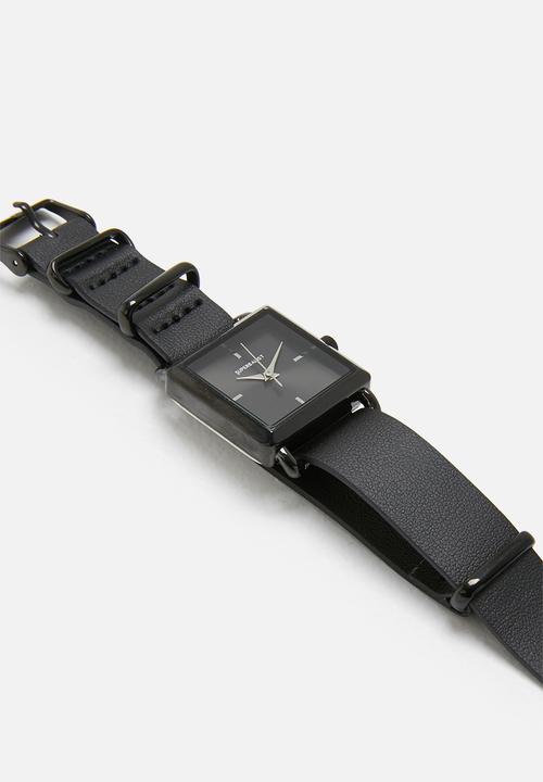 Superbalist - Square face leather watch - black