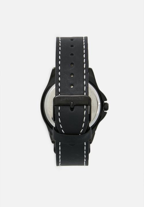 Superbalist - Connor stitch detail leather watch - black & navy
