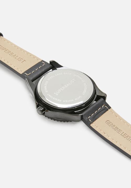Superbalist - Connor stitch detail leather watch - black & navy