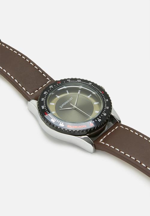 Superbalist - Connor stitch detail leather watch - brown