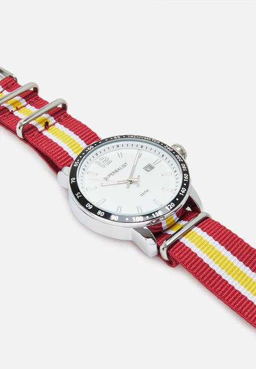 Superbalist - Caleb nylon strap watch - yellow red & white
