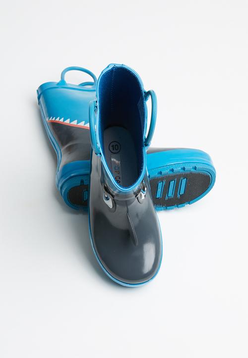 Pop Candy - Shark rain boot - blue & grey