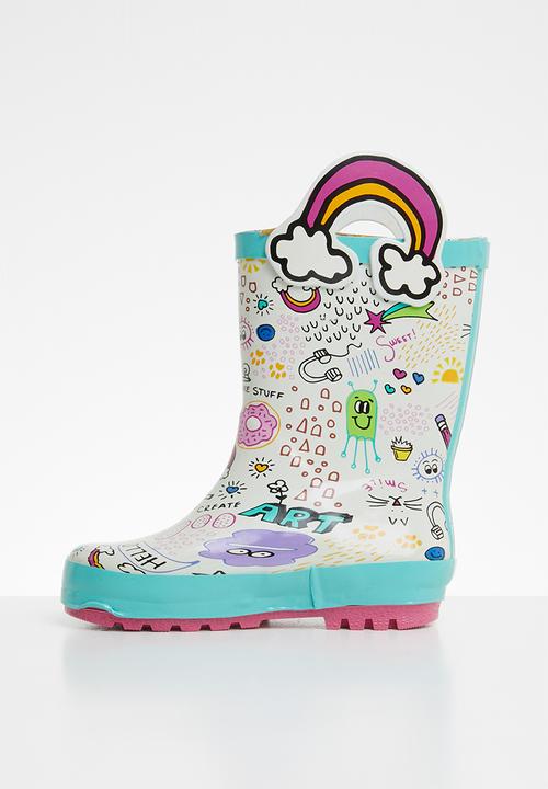 Pop Candy - Fun graphic rain boot - blue & white